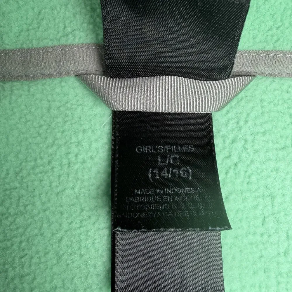 North Face Jacket Girls Large L Green Grey Fleece Full Zip Logo Zippered Pockets
